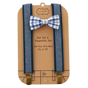 Mud Pie Checkered Bow Tie and Denim Suspenders